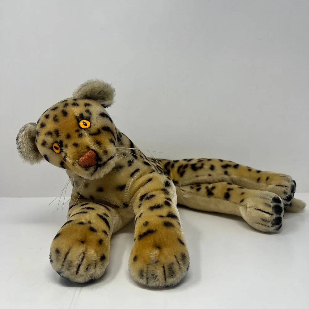 Vtg Steiff Ocelot Ozelot Leopard Plush Mohair 12 Inch Lying Big Cat Orange Eyes‎